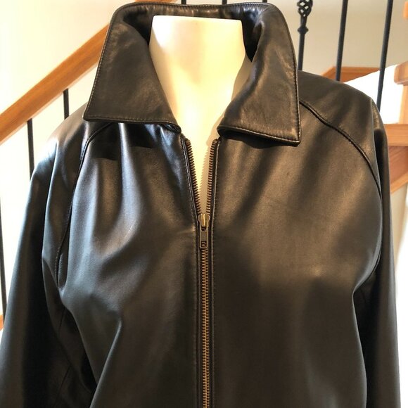 Casual Exposed Zip Lined Collared Genuine Leather Jacket Black sz M NWOT - Picture 2 of 6